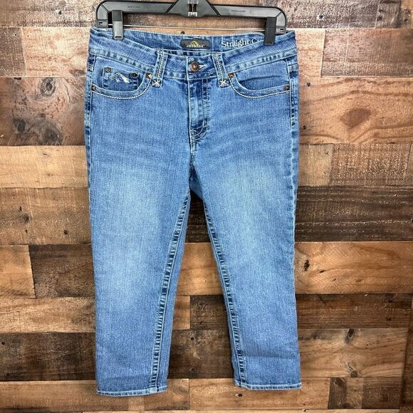 Jordache Jeans Cropped Straight Blue Denim 5 Pocket Zip Button Closure Size 8 - Picture 14 of 14